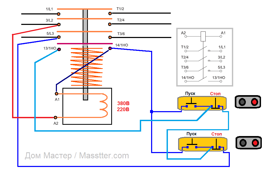 Схемы подключения трехфазного электродвигателя